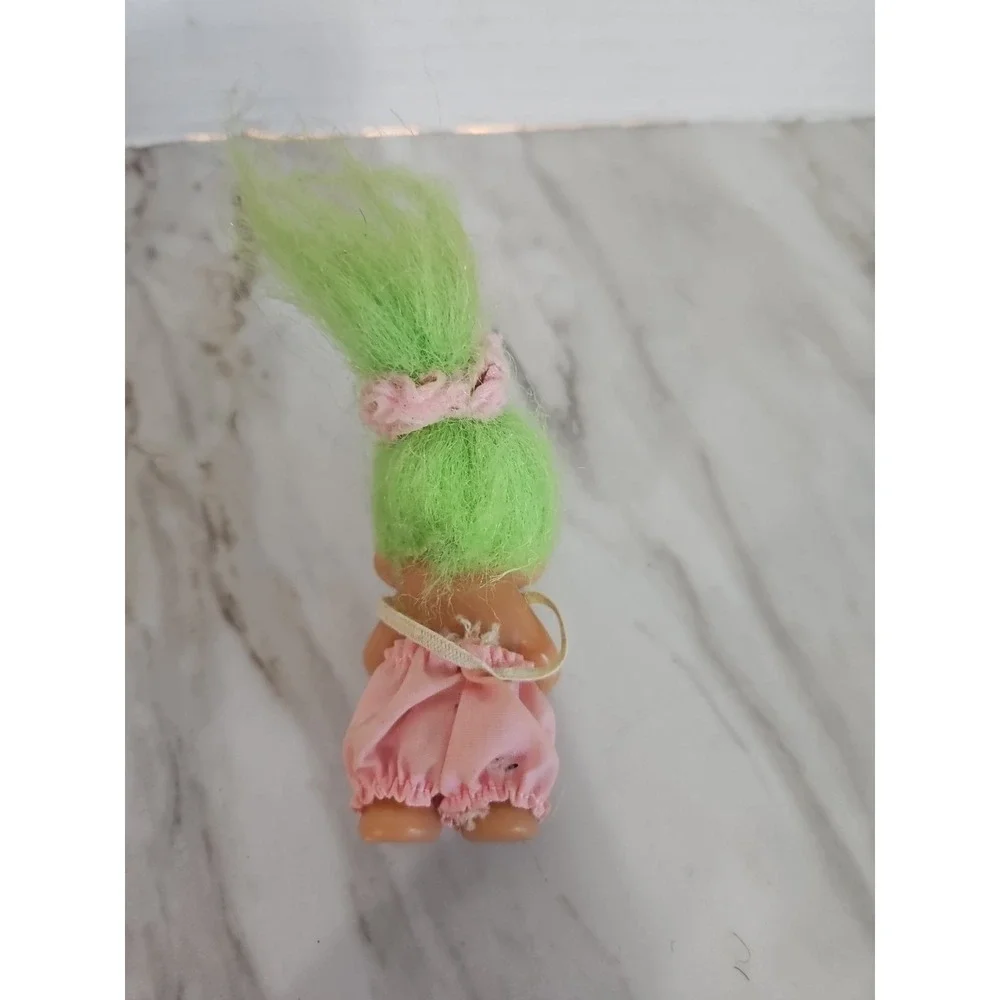 Norfin Dam Troll Doll Small Green Hair Overalls sad eyes 1985 collectables